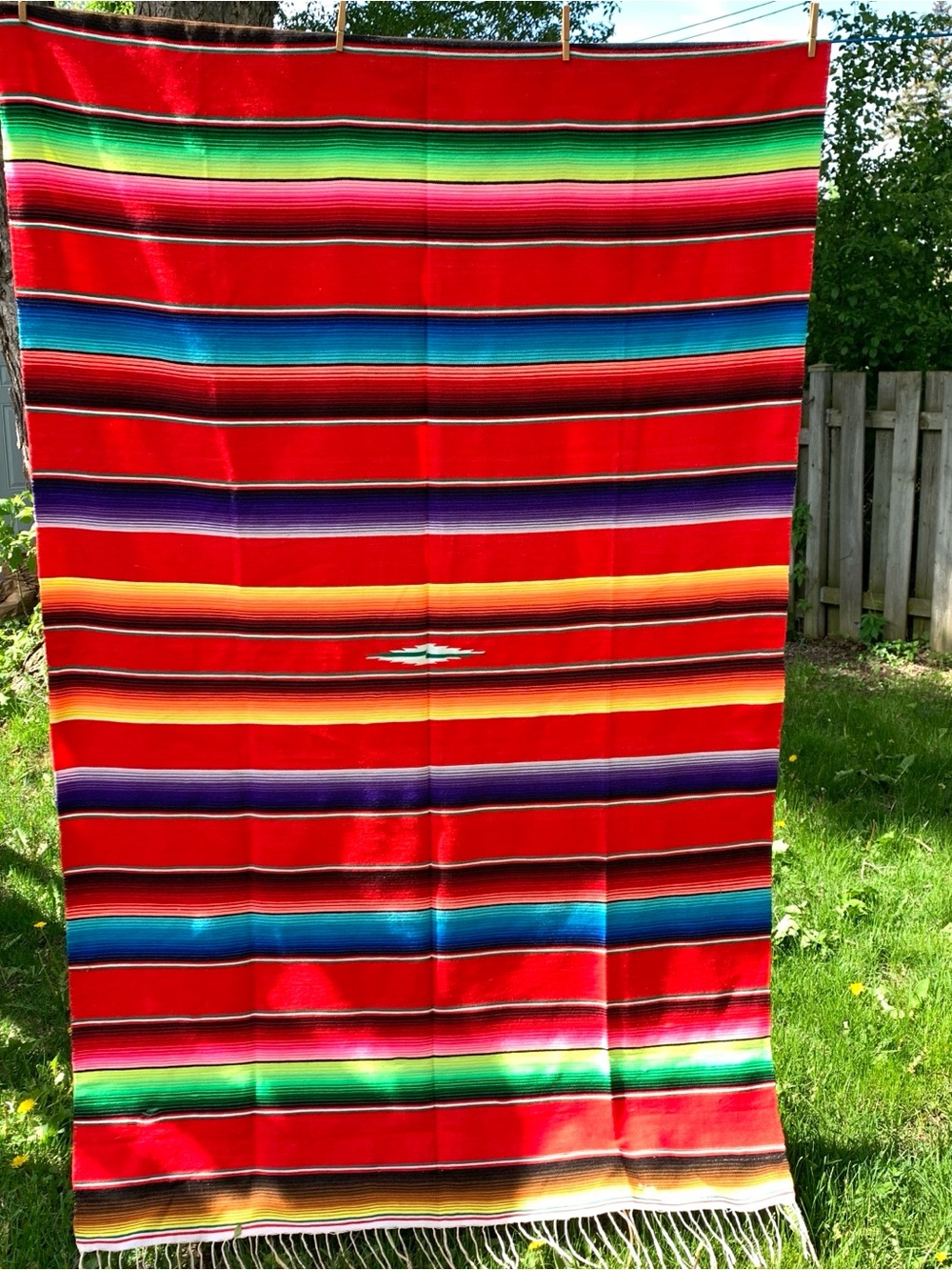 Vintage Red Serape Striped Southwestern Throw Blanket